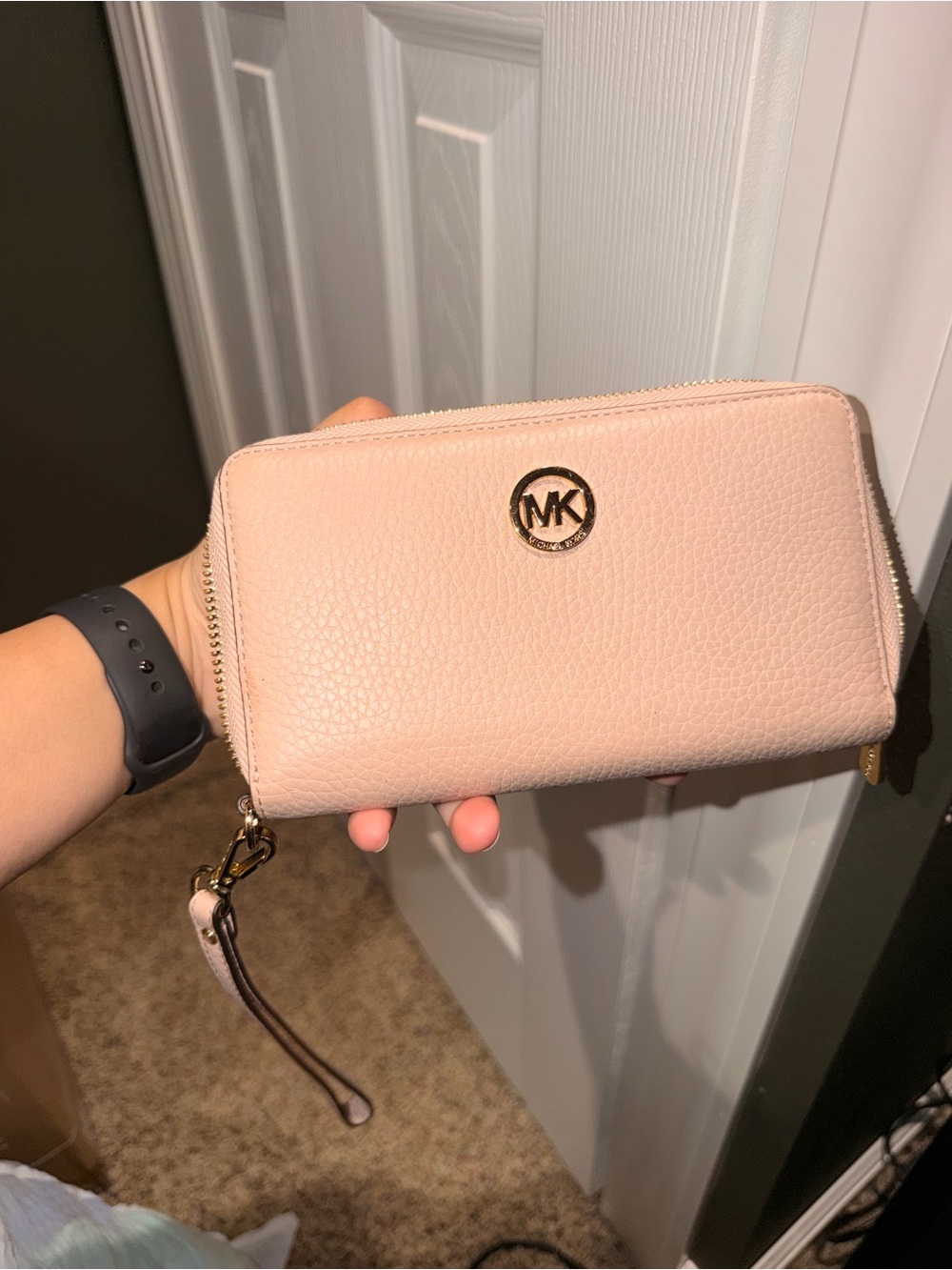 Michael Kors Pale Pink Pebbled Leather Zip Wallet Wristlet